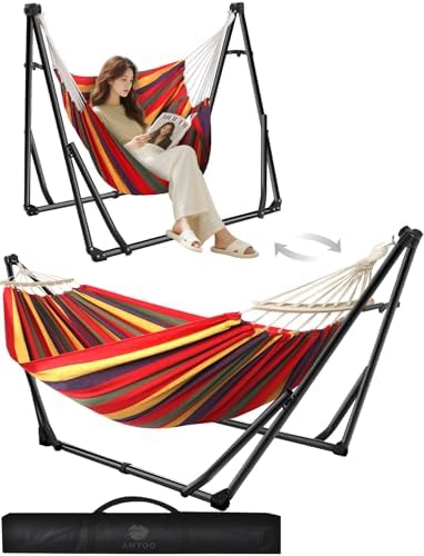 ANYOO 2-in-1 Hammock & Chair Stand with Collapsible Steel Frame & Carry Bag