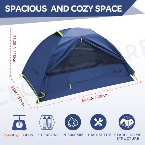 Clostnature 1/2/3/4 Person Lightweight Backpacking Tent, Easy Setup Tent
