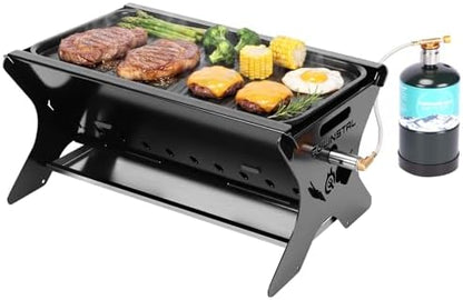 3-in-1 Portable Camping Grill, Foldable Charcoal Wood Gas BBQ
