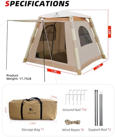 Abahub Inflatable Camping Tent with Hand Pump for 1/2/3/4/8 Person