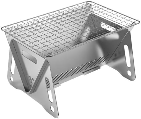 WINB Portable Folding BBQ Grill with Carry Bag for 1-2 People - Mini Charcoal Grill for Camping, Compact Stainless Steel Fire Pit, Outdoor Grill for Backyard, Hiking & Picnic (8.2X5.5 IN)