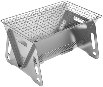 WINB Portable Folding BBQ Grill with Carry Bag for 1-2 People - Mini Charcoal Grill for Camping, Compact Stainless Steel Fire Pit, Outdoor Grill for Backyard, Hiking & Picnic (8.2X5.5 IN)