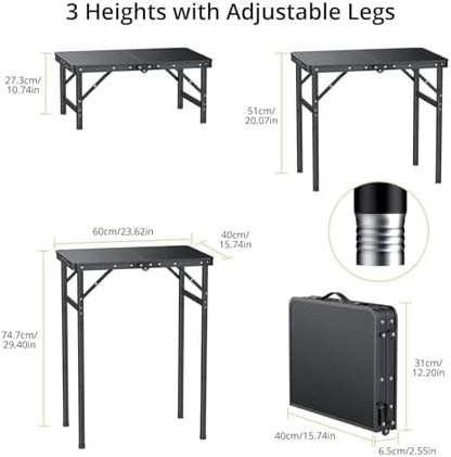 Anbte 2ft Folding Camping Table, 3 Adjustable Height Max 29.5", 23" x 16"