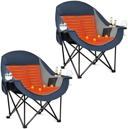 Heated Oversized Camping Chair 2 Pack - Heavy Duty Padded Outdoor Chairs