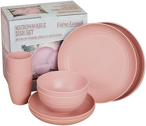 Camping Plates Cups and Bowls Set - 8-pc Wheat Straw Dinnerware Sets - 2 Bowls, 2 Cups, 2 Small & 2 Large Indoor/Outdoor RV Dishes - BPA Free, Dishwasher & Microwave Safe Camp Casual (Rustic Red)