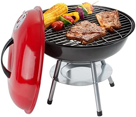 Alpine Cuisine Premium Portable BBQ Grill, 14 Inch, Heavy Duty Steel Outdoor Charcoal Grill for Camping, Tailgating, Patio & Backyard, Red