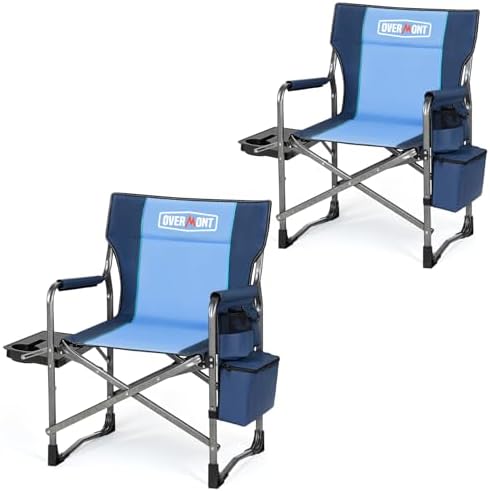 Overmont 2 Pack Folding Camping Chairs with Side Tables, 400 lb Each