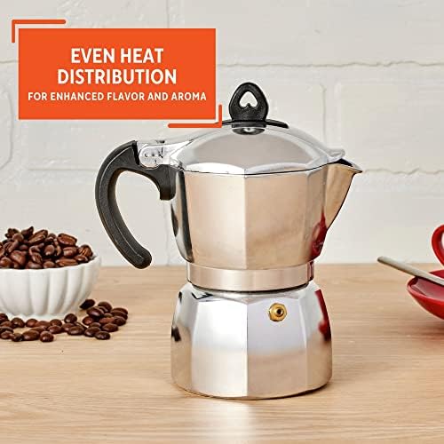 Imusa 6 Cup Stovetop Espresso Maker with Heart Shaped Knob, Silver (Pack of 2)