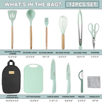 Camping Cooking Utensils Set, Silicone Cookware for Travel BBQ
