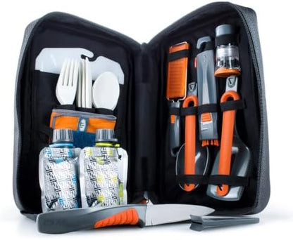GSI Outdoors Destination Kitchen Set 24‑Piece, Full Camp Kitchen Kit, Cutlery for Persons, Pivot Tools, Spice Shakers & Carry Travel Case