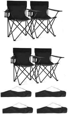 4 Pack Lightweight Camping Chairs Folding Lawn Chair Outdoor Beach Chair with Cup Holder & Carry Bag for Outside Sports, Fishing, Hiking, Travel, Picnic, Backyard（Black） (Black, 4PC)