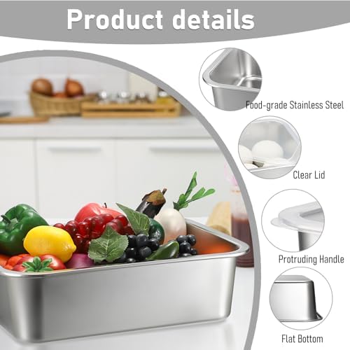 BSTKEY 2 Pack Pizza Dough Proofing Box, Stackable Stainless Steel Food Storage Box Container with Lid, Fits 4-6 Dough Balls, 14.1 x 10.6 Inch Large Capacity Household Pizza Dough Container