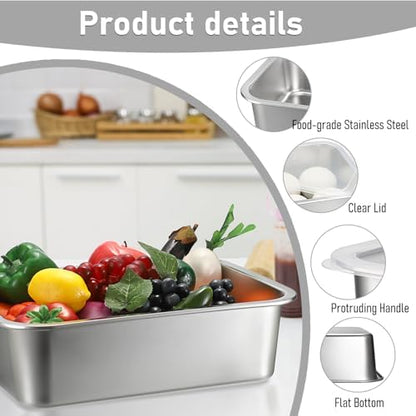 BSTKEY 2 Pack Pizza Dough Proofing Box, Stackable Stainless Steel Food Storage Box Container with Lid, Fits 4-6 Dough Balls, 14.1 x 10.6 Inch Large Capacity Household Pizza Dough Container
