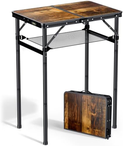 Anbte 2ft Folding Camping Table, 3 Adjustable Height 29.5", Rustic Brown