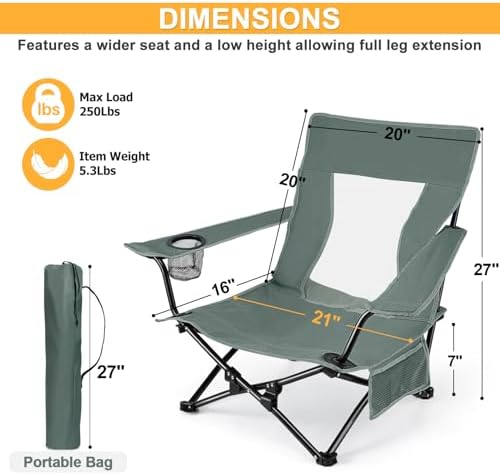 Joyfair Beach Camping Chair (2 Pack), Folding Chair for Adults (Grey)
