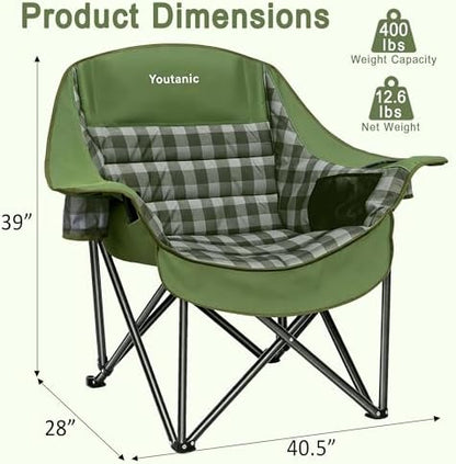 Youtanic Oversized Large Padded Camping Chair, 400 lbs Foldable Lawn Chair