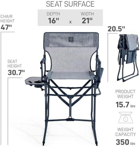 EVER ADVANCED Portable 30.7" Seat Height Tall Camping Directors Chair