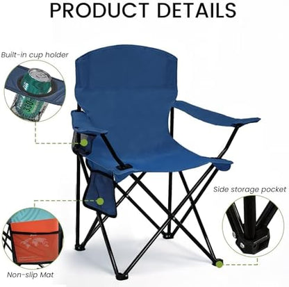 2 Pack Folding Camping Chair with Cup Holder & Side Storage Bag 300lbs Capacity Lightweight High Back Portable for Beach, Picnic, Sport, Cyan