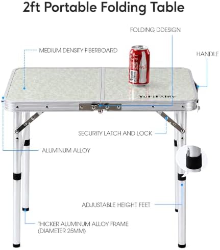 Folding Camp Table Small, 24"Lx 16"W Adjustable Height Small Folding Table
