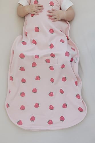 Woolino 4 Season Ultimate Baby Sleep Sack, Merino Wool Baby Sleeping Bag, Organic Cotton Outer, Adjustable 2-24 Months Size Fits Infants & Toddlers - Strawberry