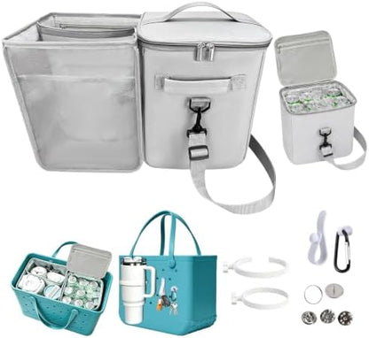 2-in-1 Insulated Cooler Organizer Insert for Bogg Bag XL – Leak-Proof Ice Chest with Zipper and Cup Holder Included – Lightweight Mesh Divider Pouch for Beach, Camping, Road Trips