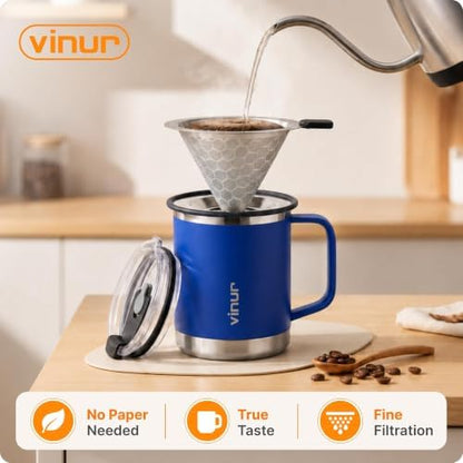 VINUR Insulated Pour Over Coffee Maker-12 oz Stainless Steel Coffee Maker