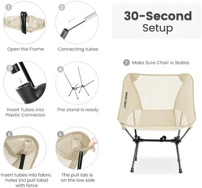 CAMEL CROWN Portable Camping Chair Lightweight Compact Folding Chair Mesh for Outdoor Camp Travel Beach Picnic Festival Hiking Backpacking White