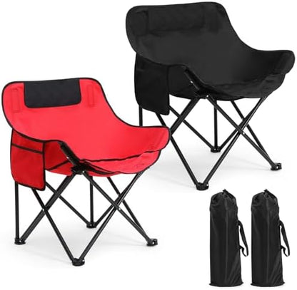 2 Pack Folding Camping Chairs Portable, Black, Red, Solid Color