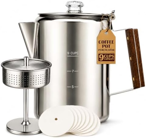 Toughty Yosemite Stovetop Coffee Percolator, 9 Cup, Silver