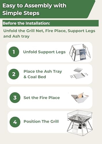 CAMPINGMOON Mini Charcoal Grill Portable Fire Pit Stainless Steel X-MINI