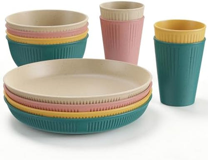 Anbte 12pcs Plastic Camping Plates and Bowls Sets for 4, Unbreakable