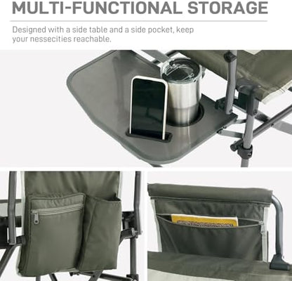 EVER ADVANCED Camping Directors' Chair with Side Table, Portable Folding Chair with Compact Size, Heavy Duty with Pocket for Camping, Lawn, Sports and Fishing, 400lbs, Green 2 Pack