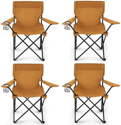 4 Pack Folding Camping Chairs for Outdoor, Foldable Portable Lawn Chairs with Carry Bag & Cup Holder, Compact Design for Camp, Beach, Picnics, and Fishing Supports 300LBS（Orange）