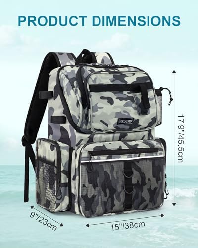 HXLGMD Fishing Backpack with Rod Holders, 43L Large Water Resistant Tackle Bag Storage Gear and Equipment with Cooler for Men Fishing, Camping, Hiking, Grey