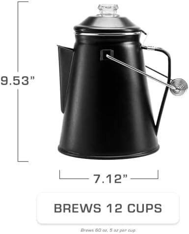 COLETTI Classic Percolator Coffee Pot — The Most Nostalgic Camping Coffee Pot, Now Modernized [Matte Gray Enamel, 12 Cup]