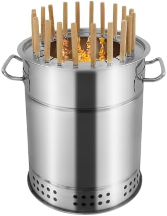 Large Portable Charcoal Grills, 2 in 1 Vertical Smoker, 360° Smokeless Stainless Steel BBQ Grill Barrel for Outdoor Barbecue, Camping, And Backyard Cooking (Mini-20 Skewers)