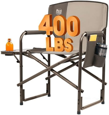 Timber Ridge Aluminum Oversized Camping Chair, Lightweight Portable Directors Chair with Side Table Detachable Side Pocket for Outdoor Camping, Lawn, Picnic, Support 400lbs Tan