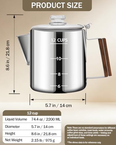 Coffee Maker 12 Cup Coffee Percolator 304 Stainless Steel Pot