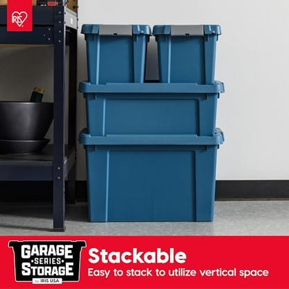 IRIS USA 4-Pack 12 Gal Heavy Duty Lockable Storage Totes with lids, Navy