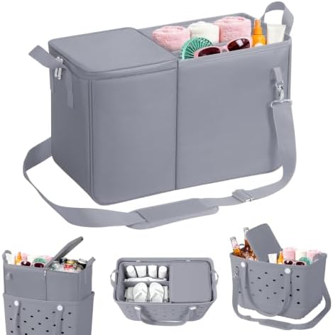 Cooler Organizer Insert Compatible with Bogg Bag XL, Leak-Proof Ice Chest Beach Bag with Removable Divider, Zippered Pouch, Portable Travel Organizer for Beach, Picnic, Camping, Pool