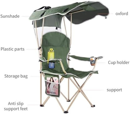 VTOY Portable Folding Camping Chair with Canopy, Outdoor Sun Shade Chair