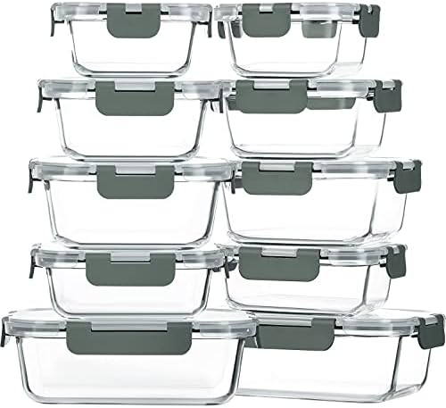 M MCIRCO 10 Pack Glass Food Storage Container with Lids,Gray