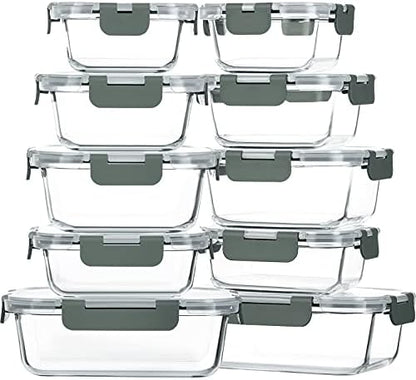M MCIRCO 10 Pack Glass Food Storage Container with Lids,Gray