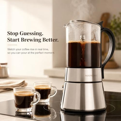Mixpresso 9 Cup Greca Moka Pot, Glass Stovetop Espresso Maker