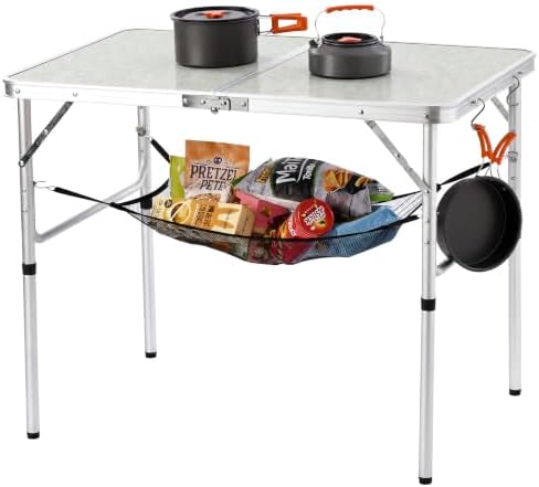 Folding Camping Table, 36''L x24''W Camp Aluminum Table with Adjustable Height Legs, Indoor Outdoor Lightweight Portable Folding Dining Table for Camp Picnic Beach BBQ Cooking 3Ft（2 Heights 15"/28"）