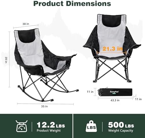 SUNNYFEEL Oversized Folding Rocking Camping Chair 2 Pack, 500lbs Grey