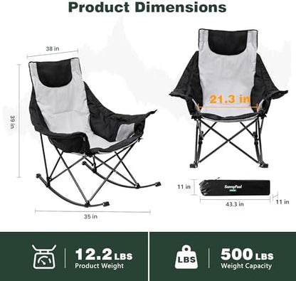 SUNNYFEEL Oversized Folding Rocking Camping Chair 2 Pack, 500lbs Grey
