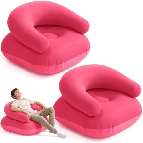 Novabright 2 Pcs Inflatable Chairs for Adults Blow Up Games Chairs Folding Portable Flocking Inflatable Sofa for Living Room Learning Camping Party (Hot Pink)