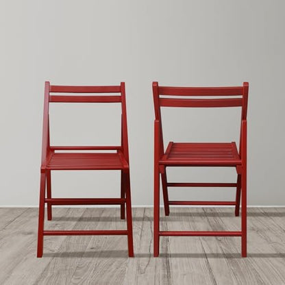 Casual Home Wooden Folding Chairs 2-Pcs Set - Red