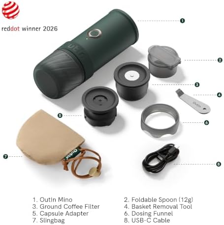 OutIn Mino Portable Electric Espresso Machine for Travel with Self-Heating